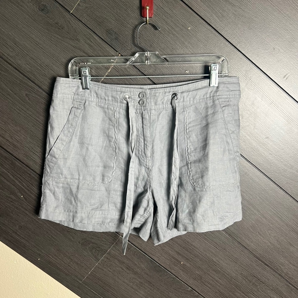 St. Tropez Womens Linen Drawstring Shorts Size 8 Gray Casual Summer Beach NWOT